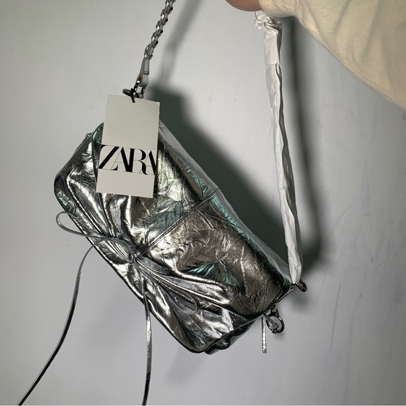 ZARA NWT METALLIC GATHERED BOW SHOULDER BAG REF 6800/410 - Picture 9 of 11